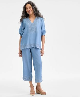 Style Co Eyelet Embroidered Top Cropped Pants Wedge Sandals Exclusively At Macys
