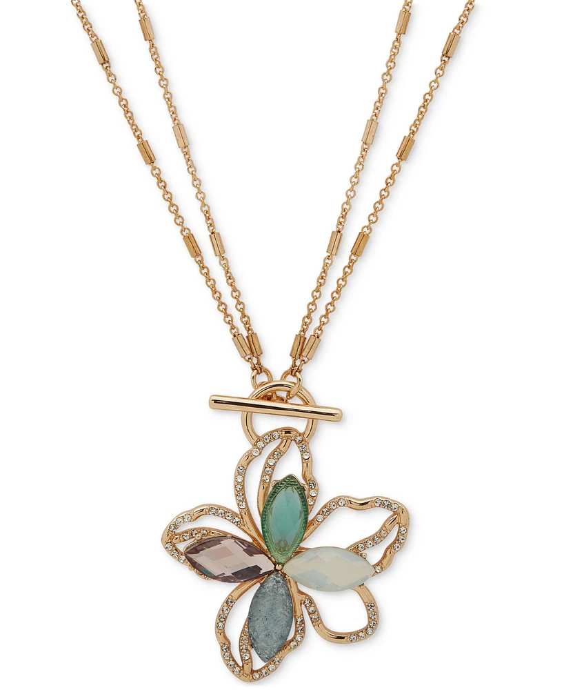 Anne Klein Gold-Tone Multi-Stone Toggle Flower Pendant Necklace, 18"