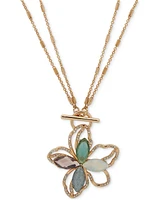 Anne Klein Gold-Tone Multi-Stone Toggle Flower Pendant Necklace, 18"