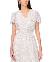 Vince Camuto Women's Printed V-Neck Smocked-Waist Midi Dress