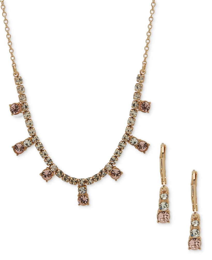 Anne Klein Gold-Tone Crystal Cup Chain Frontal Necklace & Earrings Set