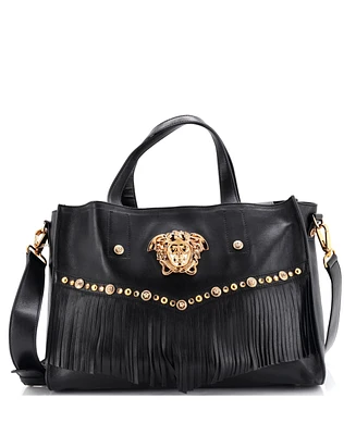 Pre-Owned Versace Medium Medusa Convertible Fringe Tote Leather