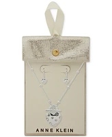 Anne Klein Silver-Tone Crystal Heart Pendant Necklace & Earrings Set