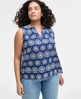 On 34th Trendy Plus Cotton Eyelet Split-Neck Tank, Exclusively at Macy's