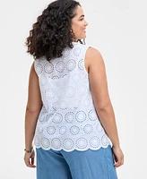 On 34th Trendy Plus Cotton Eyelet Split-Neck Tank, Exclusively at Macy's