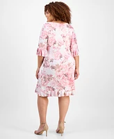 Connected Plus Printed Boat-Neck Sheath Dress