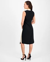 Connected Petite Colorblocked Faux-Wrap Sleeveless Dress