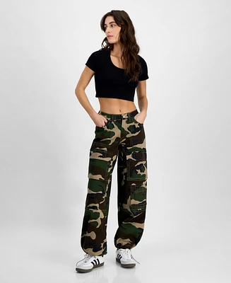 Madden Girl Juniors' High-Rise Parachute Cargo Pants