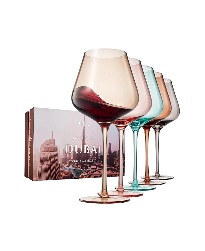 The Wine Savant Colors of Dubai Wine Glasses, Set of 5