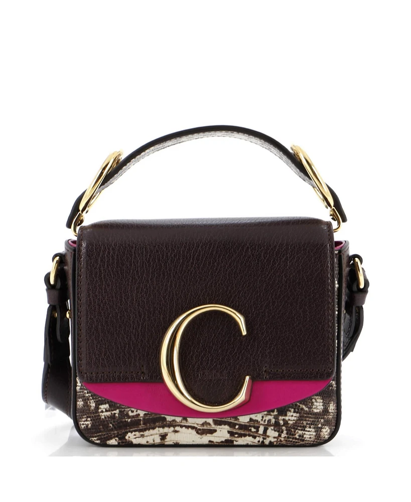 Pre-Owned Chloe Mini C Flap Bag Leather with Embossed Detail