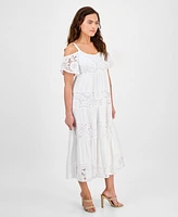 Robbie Bee Petite Lace Cold-Shoulder Flutter-Sleeve Dress