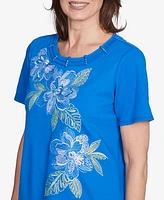 Alfred Dunner Petite Parrot Cay Tropical Floral Embroidered Top