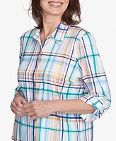 Alfred Dunner Petite Nantucket Plaid Knit Button Front Top