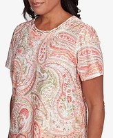 Alfred Dunner Petite Catalina Island Double-Knotted Paisley Top