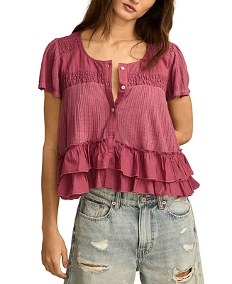 Lucky Brand Women's Smocked Ruffle-Hem Top