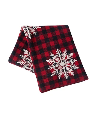 50" x 60" Plaid Red Checkered Snowflake Design Premium Accent Christmas Winter Holidays Throw Blanket