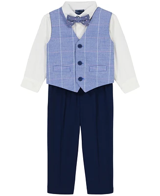 Nautica Baby Boys 4-Piece Sharkskin Windowpane Duo Vest with Bow Tie Set