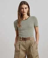 Lauren Ralph Petite Striped Stretch Cotton Crewneck Tee