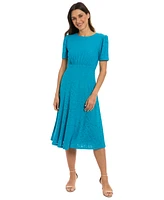 London Times Women's Round-Neck Short-Sleeve A-Line Dress