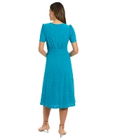 London Times Women's Round-Neck Short-Sleeve A-Line Dress