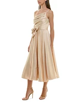 Taylor Women's Asymmetric Rosette Sleeveless Midi Dress