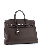 Pre-Owned HERMES Birkin 35 Handbag Brown Clemence with Palladium Hardware