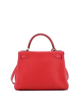 Pre-Owned HERMES Kelly 28 Handbag Red Clemence with Palladium Hardware