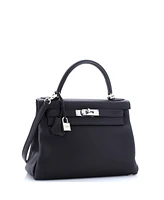 Pre-Owned HERMES Kelly 28 Handbag Black Togo with Palladium Hardware