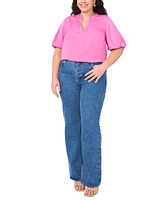 Vince Camuto Plus Split-Neck Puffed-Sleeve Top