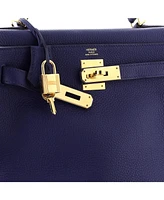 Pre-Owned HERMES Kelly 28 Handbag Blue Togo with Gold Hardware