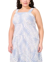 Vince Camuto Plus Tropical-Print Smocked Back Tiered Sleeveless Maxi Dress