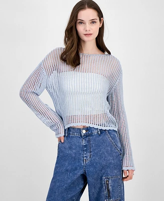Ultra Flirt Juniors' Shimmer Open-Knit Sweater