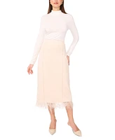 Vince Camuto Women's Feather-Trim Drawstring Midi Skirt