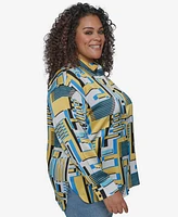 Karl Lagerfeld Paris Plus Oversize Button-Front Utility Blouse