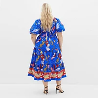 City Chic Plus Size Capria Puff Sleeve Print Dress