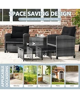 5 Piece Patio Rattan Furniture with 2 Ottomans and Tempered Glass Coffee Table