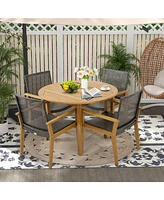 Set of 4 Outdoor Rattan Chair with Sturdy Acacia Wood Frame