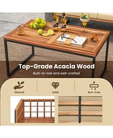 4 Pieces Acacia Wood Outdoor Sofa Set for Balcony Porch Backyard Poolside