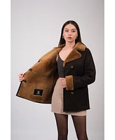 Women's Leather Sheepskin Coat, Brown, Created for Macy's