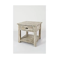 Artisan's Craft Rustic Farmhouse Distressed Solid Wood End Table, Washed Grey