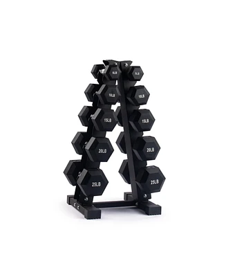 Bintiva Dumbbell Set with Rack - Hex Shaped Edges With Stand 5lbs - 25lbs