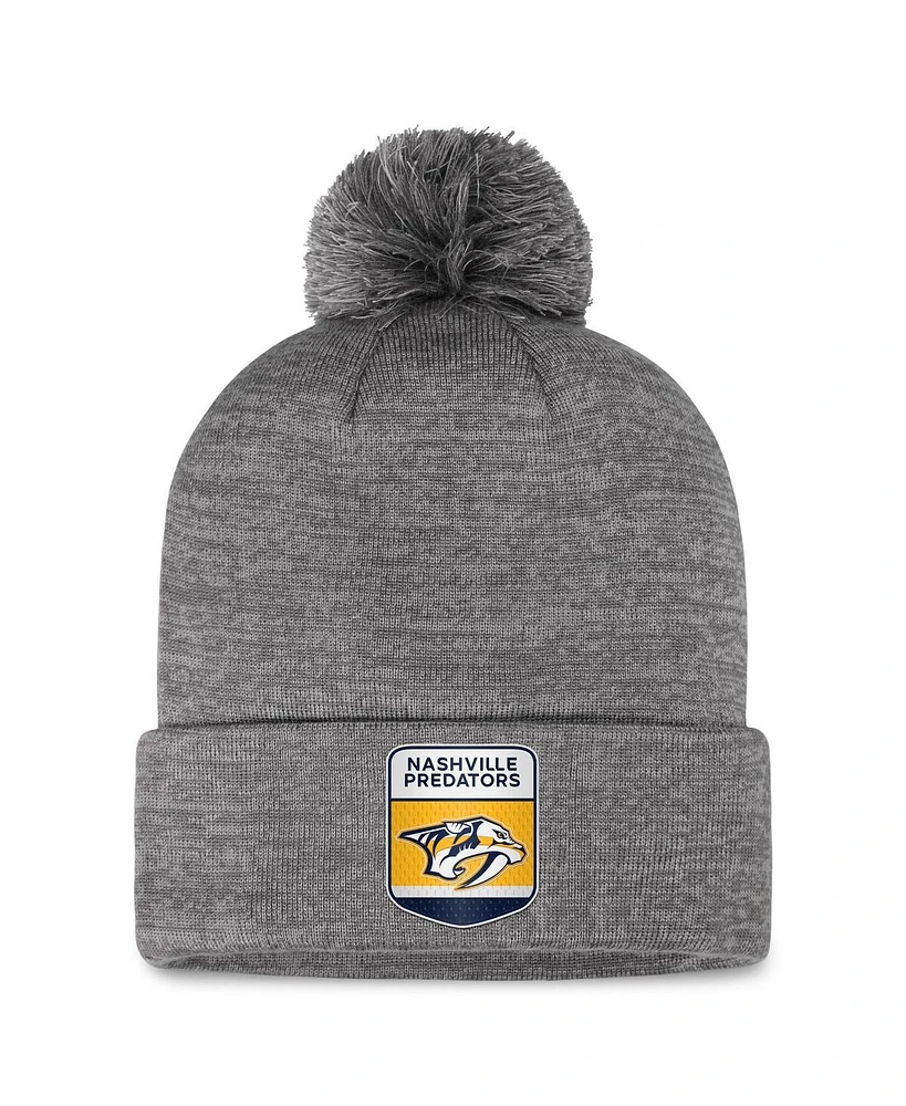 Fanatics Men's Gray Nashville Predators Authentic Pro Home Ice Cuffed Knit Hat with Pom