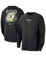 Nike Men's Black Milwaukee Bucks Courtside Oversized Long Sleeve T-Shirt