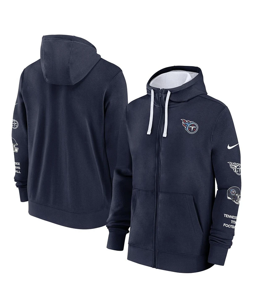 Nike Men's Navy Tennessee Titans Club Full-Zip Hoodie Jacket