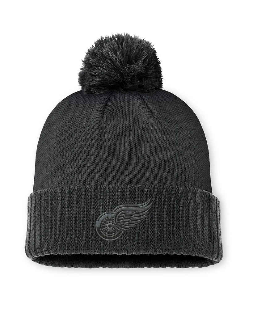 Fanatics Men's Black Detroit Red Wings Authentic Pro Road Cuffed Knit Hat with Pom