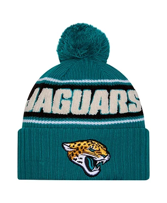 New Era Men's Teal Jacksonville Jaguars 2024 Sideline Cuffed Knit Hat with Pom