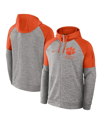 Nike Men's Heather Gray Clemson Tigers Fitness Raglan Performance Full-Zip Hoodie