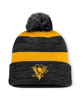 Fanatics Men's Black Pittsburgh Penguins Fundamental Red Line Cuffed Knit Hat with Pom