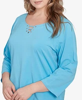 Hearts Of Palm Plus Size It Had To Be Blue Printed 3/4 Sleeve Top