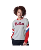 Starter Women's Heather Gray Philadelphia Phillies Triple A Fashion Color Block Long Sleeve Top